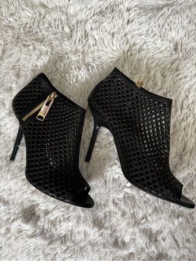 Burberry Lazor-Cut Peep-Toe Stiletto Ankle Bootie